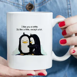 1pc, Cute Penguins Ceramic Coffee Mug - "I Like You A Lottle" Design, Insulated & Reusable, Perfect for Hot or Cold Drinks, Dishwasher Safe, Ideal Birthday, Holiday, Christmas & New Year Gift