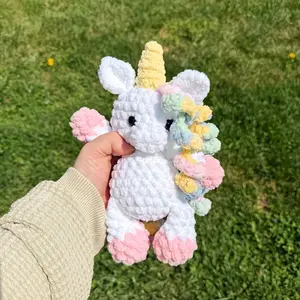 lula the unicorn plush toy, amigurumi, low sew, mythical