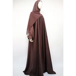 Full Zip Semi Flare Crinkle Abaya - Choco