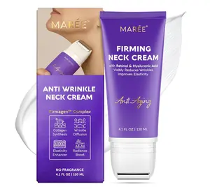 Firming Neck Cream MAREE with Face Roller Pro Retinol & AH-8 for Tightening Firming Anti Wrinkle Double Chin Cream for Women 4.1 FL OZ 120 ML