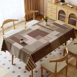 EastJia Made in USA 2D Abstract Geometric Polyester Tablecloth, Earth Tone Spliced Stripe Design, Modern Minimalist Decor for Indoor Home and Outdoor Camping Use