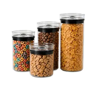 Giotto FreshStack Cylindrical Plastic Food Storage Containers with Lids Set of 4 34oz, 51oz, 68oz, 91.5oz 4 Snap Lock for Kitchen Storage BPA Free Airtight Leakproof Microwave Freezer Safe Meal Prep