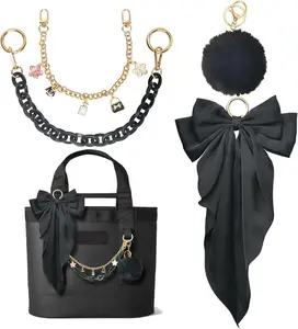 4PCS Tote Bag Decor Kit, Decorative Bow & Pom Pom Accessories, Compatible with YETI Camino 20/35/50 Carryall, Bogg Beach Tote Bags