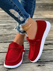 New Large Size Solid Canvas Design Rubber Fall Winter Breathable Women's Shoes, One-Step Slip-On Lightweight Casual Shoes for Daily Wear