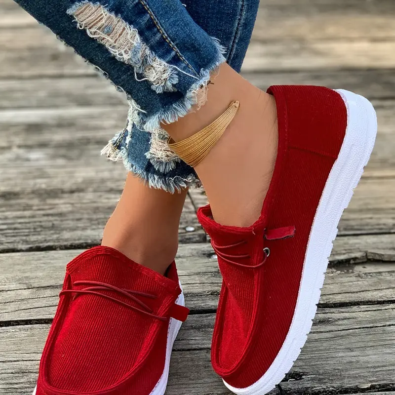 Plus Size Women's New Breathable Solid Color Canvas Rubber Sole Slip-On Lightweight Minimalist Casual Walking Shoes for Daily Wear Footwear No Tie Shoes