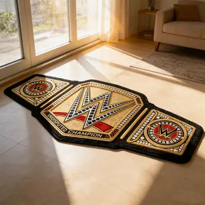 Wwe Champion Belt Shaped Velvety Carpet, Wrestling Fan Collectible Collection Living Room Bedroom Mat, High Elastic Non-Slip Decorative Rug