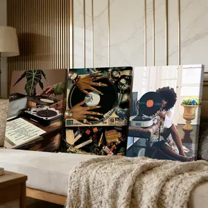 3 Counts Wooden Framed Canvas Painting, Vintage Vinyl Music Record Player Art, Exquisite Poster, Perfect Living Room Decoration, Modern Art, Fashion Family Poster, Wall Art Decoration, Waterproof Art