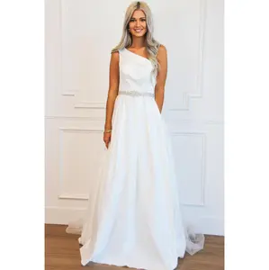 Timeless Beauty One Shoulder Ball Gown Wedding Dress: White