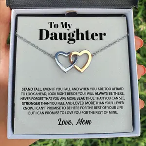 To my Daughter From Mom Necklace Stand tall Interlocking Necklace Double Heart Love Necklace