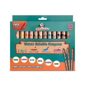 3-in-1 Water Soluble Crayons/Colored Pencils 12 Colors- Colored Pencil, Wax Crayon, Water Color Paint