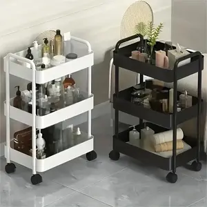 Rotating Storage Trolley - Multi-Tier Shelf with Casters, Multifunctional Storage Cabinet for Living Room, Bedroom and Kitchen, Mobile Corner Rack