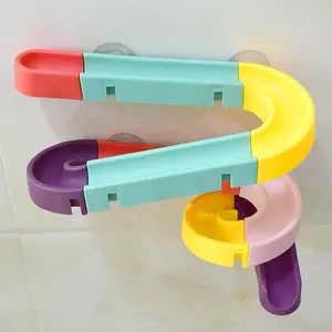 Bathroom Track Toy Set, Non-Electric Plastic Water Slide Game with Rolling Ball, Cute Sensory Creative Building Block DIY Assembly Pipe Blocks, Girl Gift, Bedroom Decor