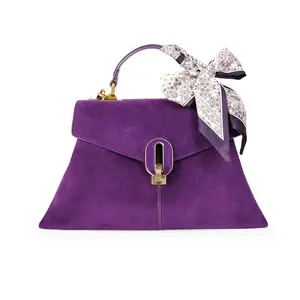 Royal Dark Night Purple Structured Handbag: Premium Suede Bag with Top Handle & Adjustable Crossbody Strap - Elegant for Party, Dating, Daily