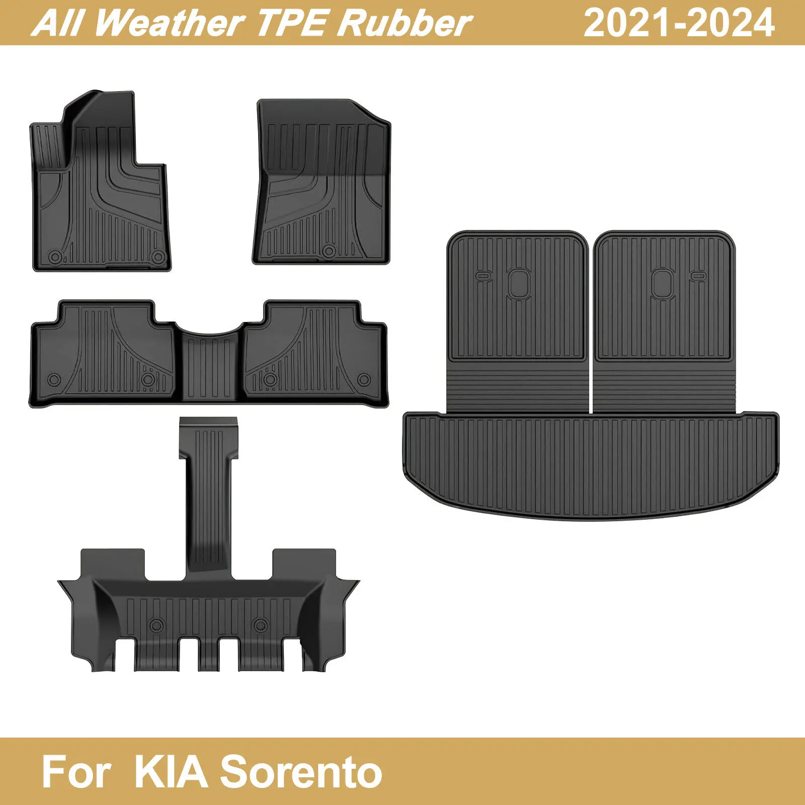 AOMSAZTO 5Pcs All Weather Car Floor Mats (TPE Floor Mat Set) - Custom-Fit for 2021-2024 Kia Sorento, Anti-Slip, Stain-Resistant, Interior Protection, Boosts Resale Value, 30-Day Money-Back Guarantee, Manufacturer Warranty Automotive Accessory