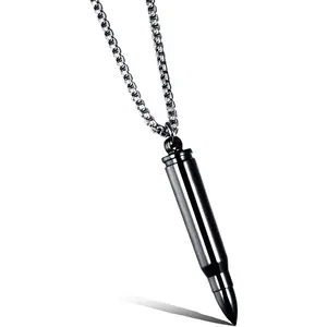 Stainless Steel Bullet-Shape Cremation Urn Pendant Necklace for Ashes, Daily Memorial Keepsake Jewelry with 21.65" Box Chain