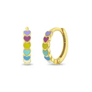 14k Gold Heart Cascade Kids / Children's / Girls Earrings Hoop Enamel