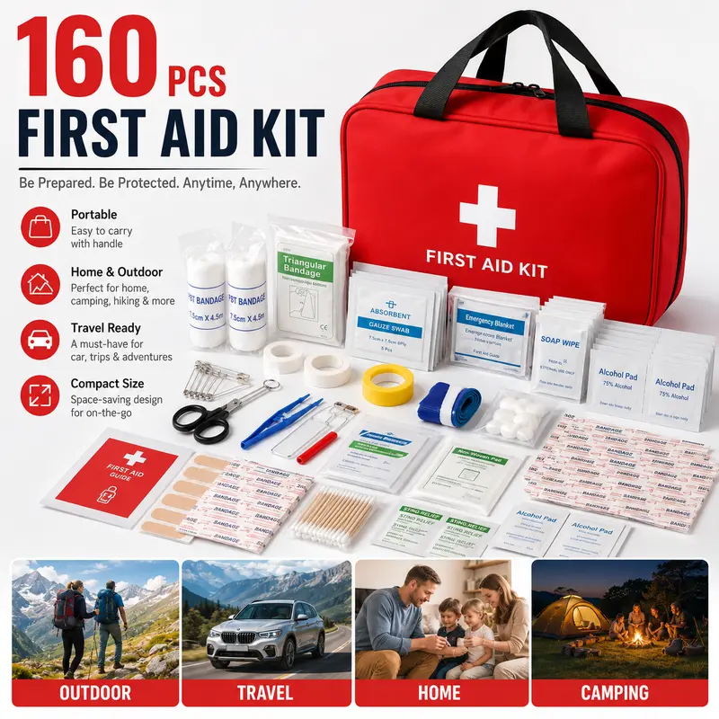 【ELOIS】160-Piece Nylon Emergency Kit with Water-Resistant Carry Bag, Compact Portable Emergency Medical Tools for Home, Travel, Hiking #Tiktokshopstockup