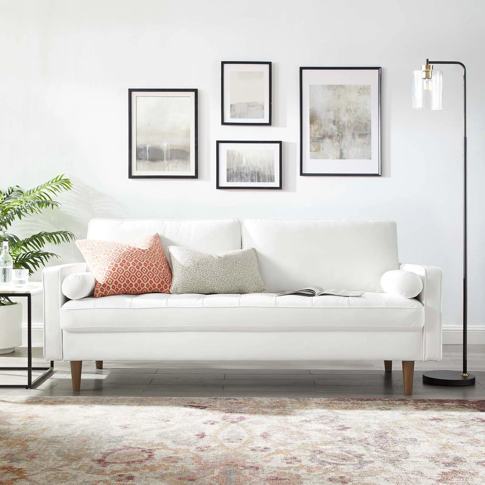 Modway Valour Modern Design Performance Velvet Sofa - Home Furniture Couch, White, Apartment Furniture