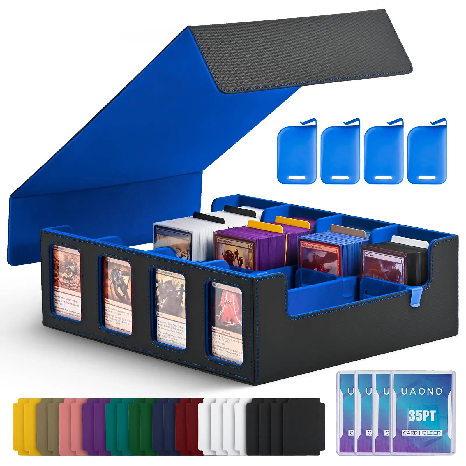 Outdoorfun 2400+ Capacity Trading Card Storage Box – MTG Commander Deck Box with 24 Colorful Divider Tabs – TCG Card Holder for PTCG, Sports, Football