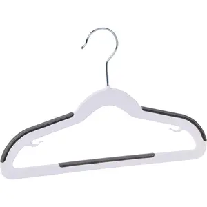 Basics Plastic Kids Clothes Hangers, Non-Slip, White and Black, 12.8" x 8" x 0.2", 30-Pack
