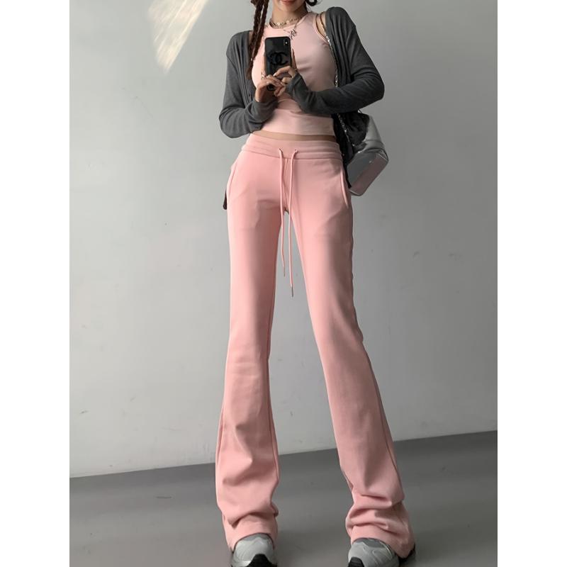 Drawstring Flare Leg Pants, Casual Forbidden Pants For Spring & Summer, Women's Clothing