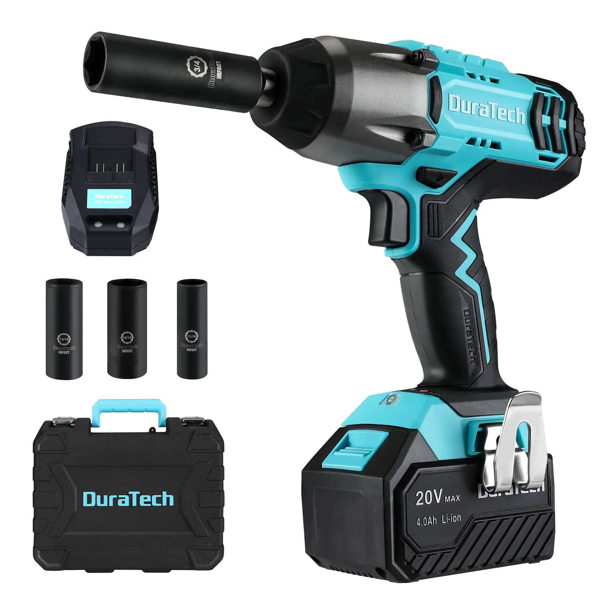 #LaborDay DURATECH Cordless Impact Wrench, 20V Impact Drive Tool, 1/2'' Drive, 330 Ft/lbs Max Torque, with 4 Impact Sockets, 4.0Ah Large Capacity Batt