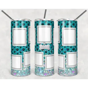 Custom Teal Blue Tumbler – Add 7 Photos and Your Pets Name!