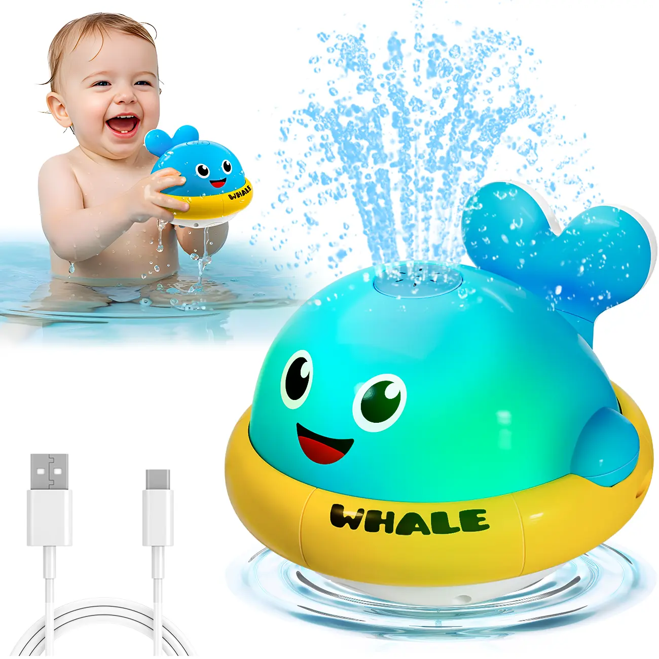 Baby Bath Toys, Light Up Whale Sprinkler Bath Toys for Kids Ages 1-3, Pool Water Toys for Toddlers Bathtub Fountain Toys, Birthday Gifts for 1 2 3 Year Old Boys & Girls Shower