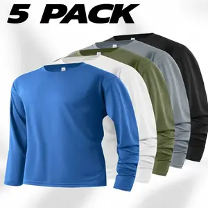 5pcs Long Sleeve Shirts For Men,Casual roundneck Sportswear Tops,Outdoor Fitness Sportswear, Made Of Polyester For Softness.Comfoet,Quickdrying And Beeathability,Suitable For Sports,Home Use,Going Out And Casual Occasions