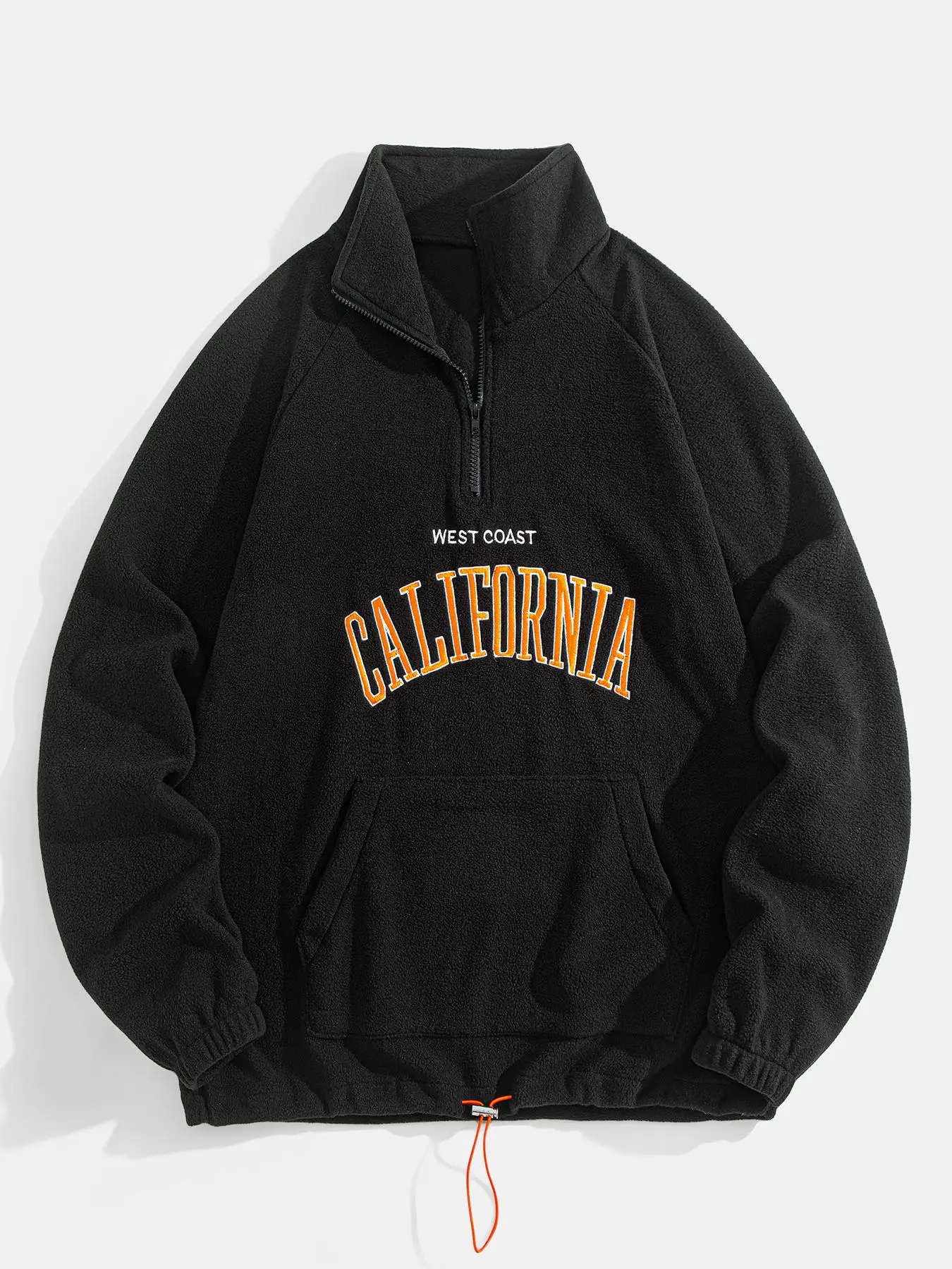 Men's Letter Embroidery Drawstring Zip Up Sweatshirt, Casual Loose Long Sleeve Stand Collar Sweatshirt for Fall & Winter, Men's Clothes for Daily Wea