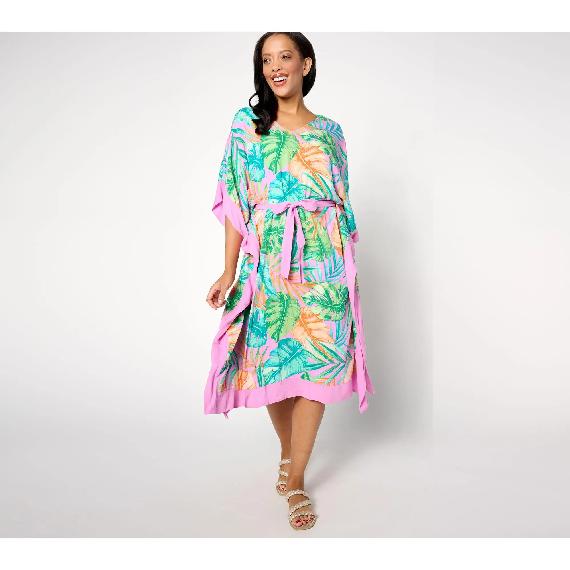Denim & Co. Beach Woven Crepe Resort Caftan with Side Slits
