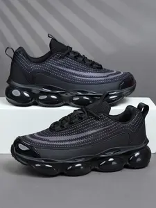 Men's Casual Letter Print Sneakers, Breathable Mesh Upper, PU Textile & Tpu Sole, All-Season Comfort Shoes, Unisex Outdoor Footwear, Mesh Fabric Sneakers