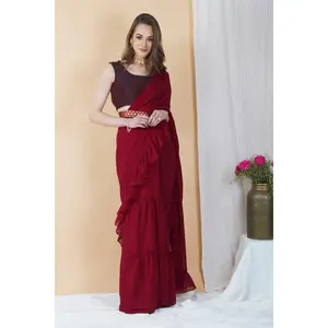 Deep Maroon Belted Saree
