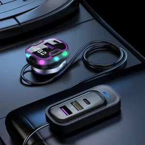 Bluetooth-compatible Car Charger, Multifunctional Car Charger with 5 Interfaces, Car Charger with Digital Display, Car Electrical Appliances