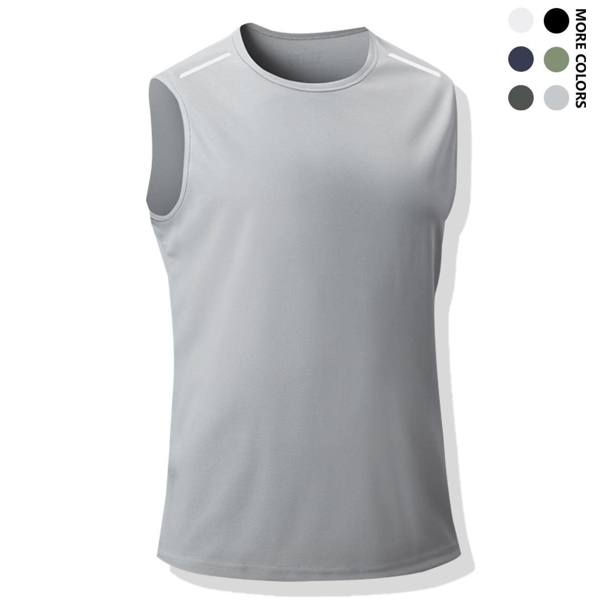 6pcs Set Summer Ice Sliky Fiber Fabric Men's Sleeveless T-Shirt Sports Quick-Dry Vest New Breathable Stretch Tank Top