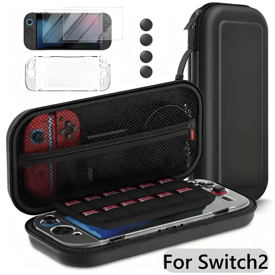 Accessories Bundle Console for Switch 2 (2025), 8 in 1 Handheld Gift Kit with PU Leather Carrying Case, Clear Protective Cover, 2 Pack Screen Protector and Thumb Grip Caps, Travel Full Protection Gaming Items, Gaming Products