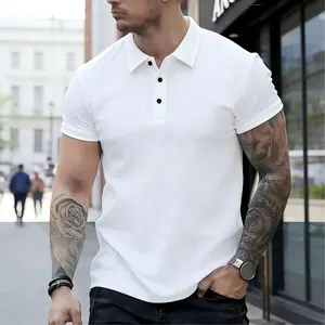 Classic men’s polo shirt with a casual short-sleeve regular fit, raised knitted fabric trim, translucent jacquard design—ideal summer wear for everyday fashion, featuring an ice silk touch.