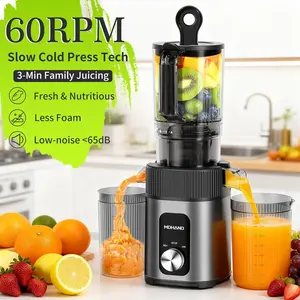 MDHAND Cold Press Juicer - Juicer Machines, 200W Juicer with 112mm Large Feed Chute, Quiet & Powerful 60 RPM, Reverse Function, Easy to Clean, Stainless Steel Housing