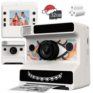 Vintage (suitable for 4-10 Years), Instant Print Camera, Selfie and Video Recording, Thermal Paper Inkless Print, Ideal Gift for Boys and Girls