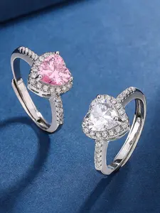 Romantic Heart-Shaped Rhinestone Ring, Heart Design Ring, Adjustable Engagement Wedding Party Fashion Accessory, Daily Wear Jewelry Gift