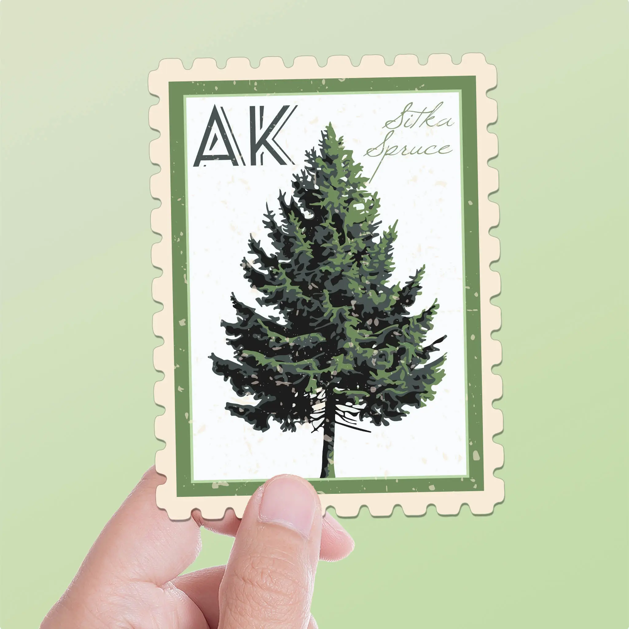 Alaska State Tree Sitka Spruce Sticker - AK Vintage Stamp Decal