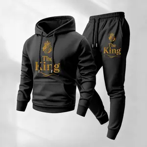 Men's Lion King print hoodie and drawstring track pants set, with pockets, casual sportswear, long-sleeved hooded jacket and jogging pants, autumn and winter sportswear, suitable for indoor and outdoor sports and everyday wear, sportswear set.