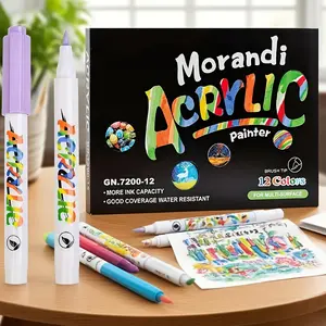 GuangNa 12/24-Color Acrylic Ink Markers - 12 Markers for Multi-Surface Art (Rock Painting, Mugs), LED Glowing Pumpkin Skull Party Rings Gift Box, Ideal Birthday Gift for Friends, Twelve Markers