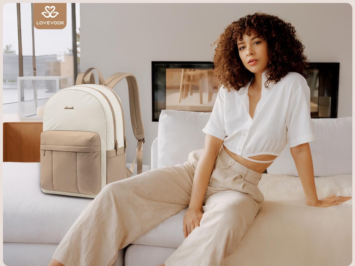 LOVEVOOK Puffer Laptop Backpack for Women Travel Work, Lightweight Quilted Laptop Backpack Purse, Work Back Pack for Women,  Cute Bookbag Teacher Nurse Laptop Bag Computer Backpack, Waterproof Casual Daypack,