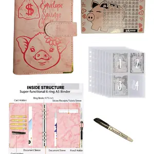 100 envelope savings challange A5 budget binder PU Leather with design on cover