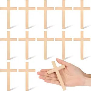 12 Pcs Wooden Hand Crosses Bulk 4.72 x 2.76 Inch Wooden Hand Holding Crosses Religious Christian Gift for Craft & Art, Pray, Easter,, Communion (Natural)