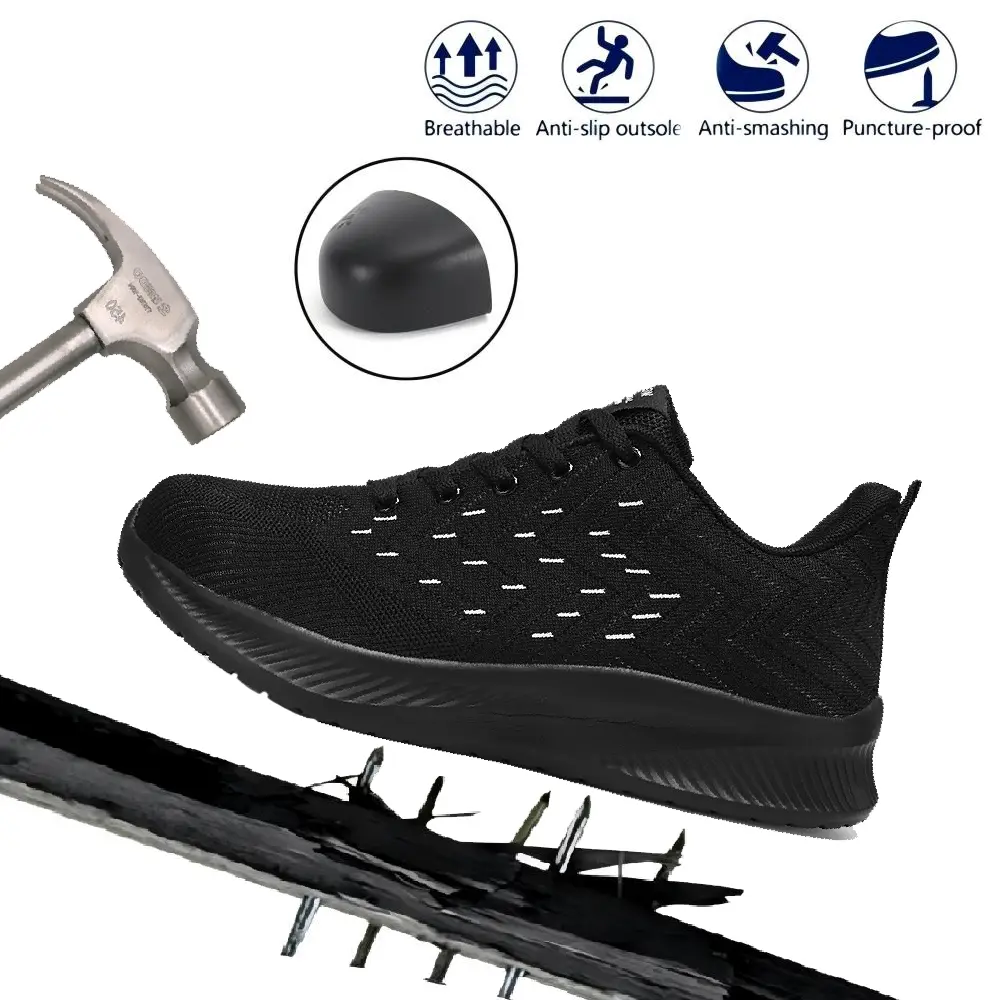 Unisex Closed Steel-Toe Safety Work Footwear - Chic Athletic Walking Shoes, Round Toe, Lace-Up, Breathable Mesh, Slip-Resistant, Impact & Puncture Resistant, Ideal for Construction Sites, Outdoor Use