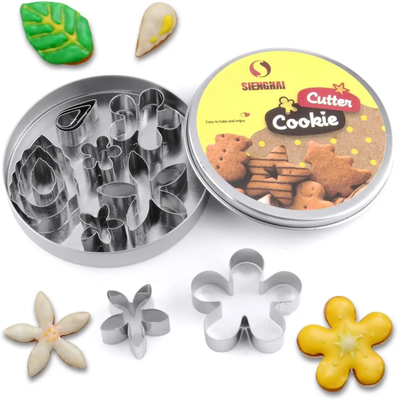 12-Piece Stainless Small Flower & Leaf Shaped Cookie Cutters, Mini Fondant Cutters for Cake Decorating (Home Baking Supplies)