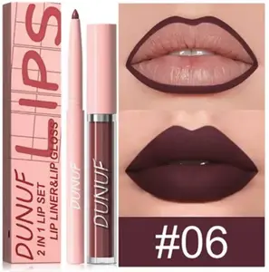 DUNUF #6 2pcs Matte Liquid Lipstick & Lipliner Set, 2-in-1 Matte Lip Set, Durable Waterproof, Highly Colored Lipstick, Lipliner for Shaping Lips