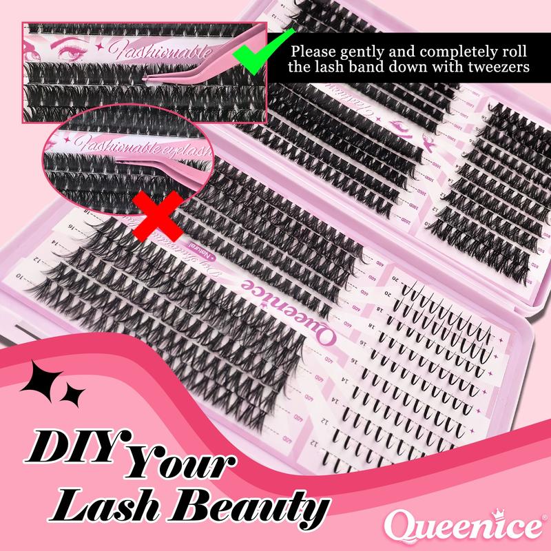 QUEENICE Lash Clusters Extension Kit, Cosmetic Eyelash Extension 40D/60D/80D/100D/120D, 10mm-18mm Mix Lengths Individual Cluster Lashes, DIY Lashes Cluster, Full Set for Beginners, Eyelash Tools, Daily & Party Makeup, Festival Gift